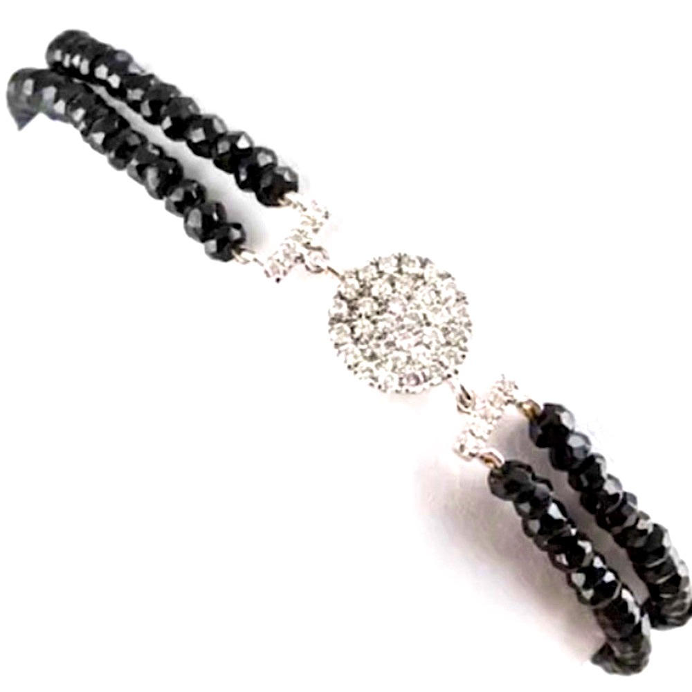 RARE FIND Meira t Black Spinel 2Rows Faceted Stones w/Sparkly White Diamond Disc